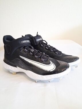 Nike Alpha Huarache Elite 4 Mid Black White Metal Baseball Cleats